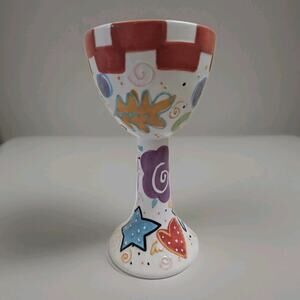 Joanne Delomba Lotus Chalice Cup Vase Ceramic Hand Painted Leaves Heart Textured